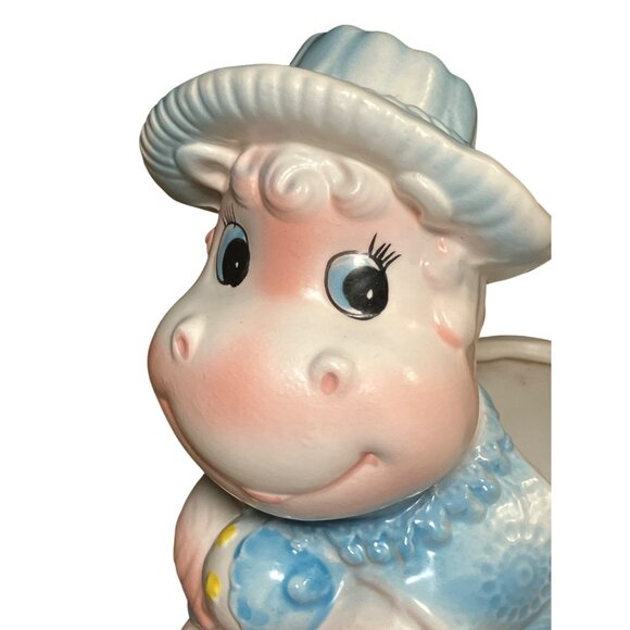 Napcoware Vintage Hippo Pink Blue Ceramic Baby Gift Planter C-8569 - Picture 5 of 15